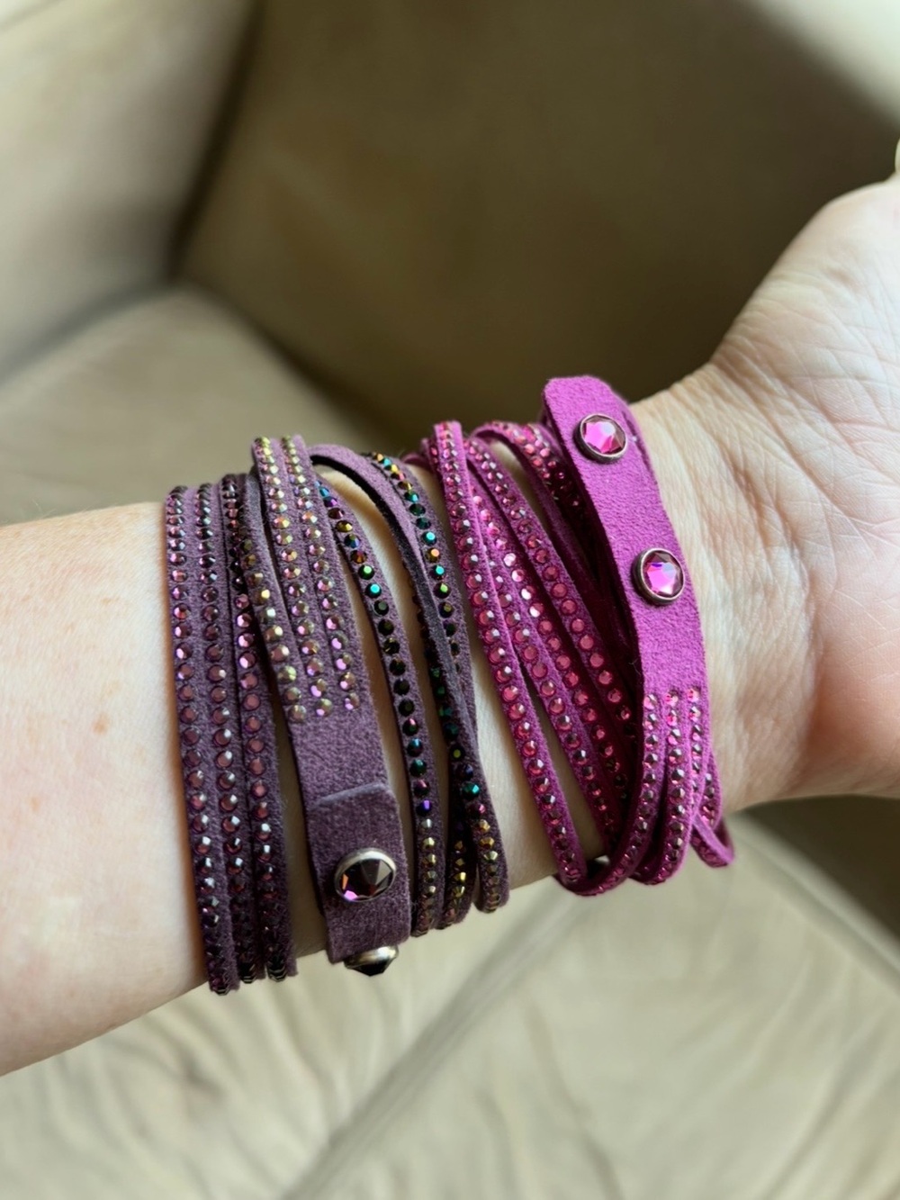 Swarovski Dual-Tone Pink & Mauve Crystal Wrap Bracelet - Picture 2 of 3